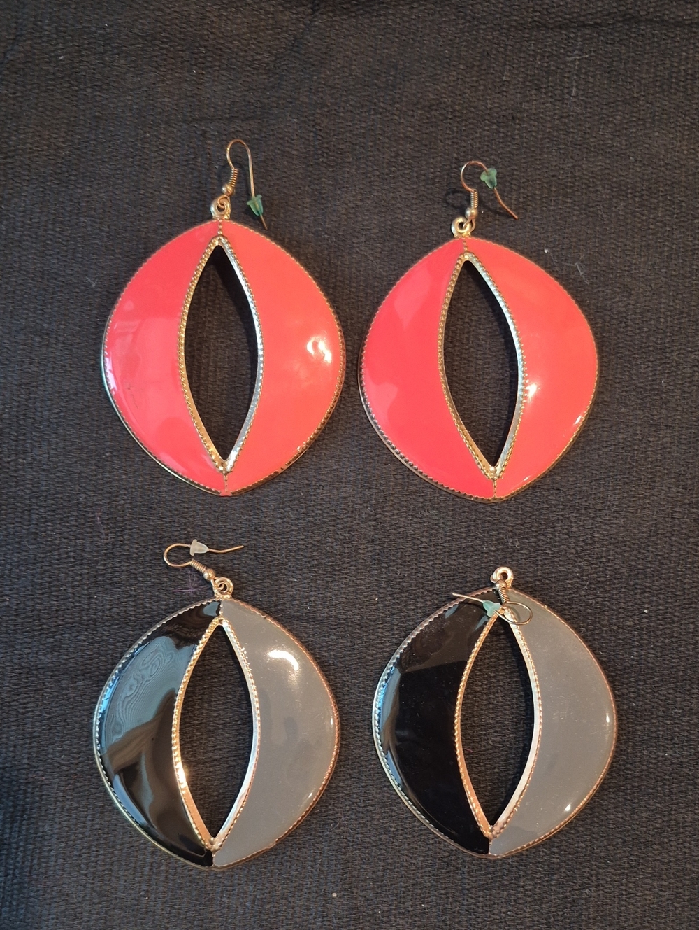 Stylish Two-Tone Hoop Drop Earrings - Orange & Black/Gray